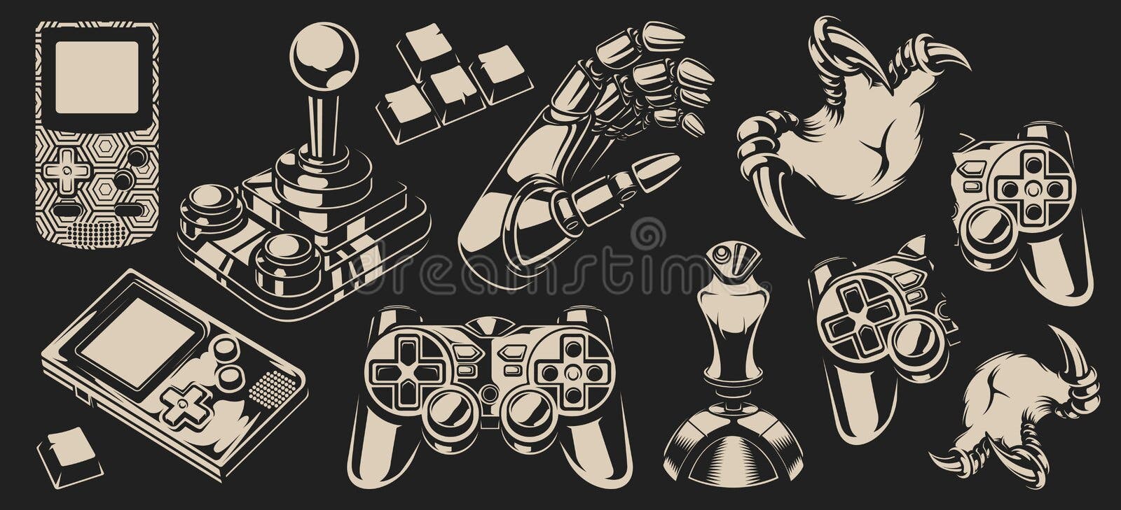 Controle de jogo futurista para videogames. joystick de vetor com brilho de  néon para console de jogos. símbolos geométricos abstratos. conceito de  jogos de computador para seu projeto. eps 10