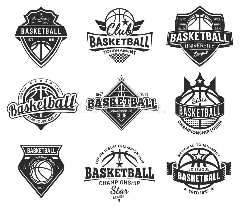 Conjunto de emblemas de baloncesto vintage aislados