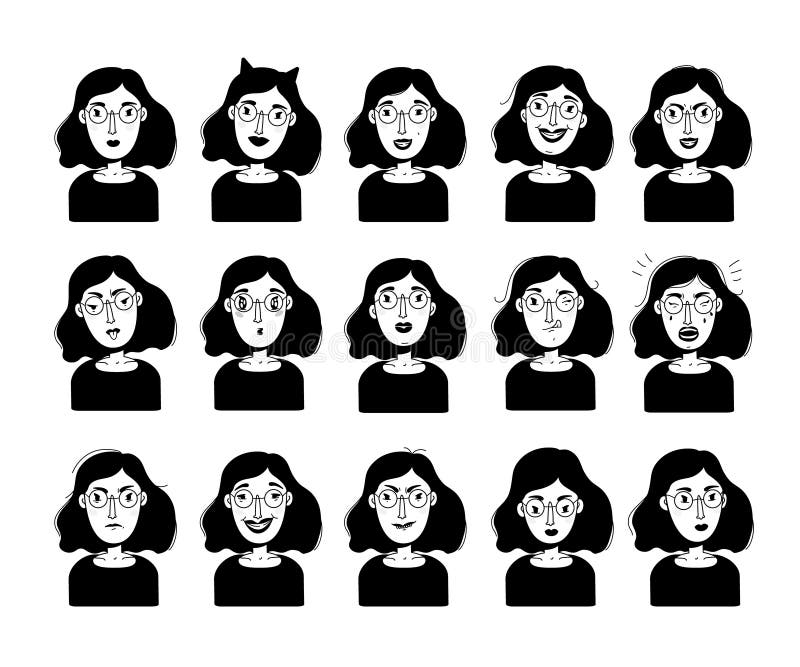 Personagens Animadas Femininas Expressões Faciais Kawaii. Conjunto De  Ilustração Vetorial Da Boca Da Mulher Manga E Sobrancelhas. Ilustração do  Vetor - Ilustração de rabisco, alegria: 225314010