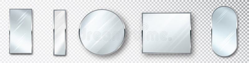 Conjunto de espejos de diferentes formas aislados. plantilla de espejos blancos de marco de reflejo realista. diseño realista para