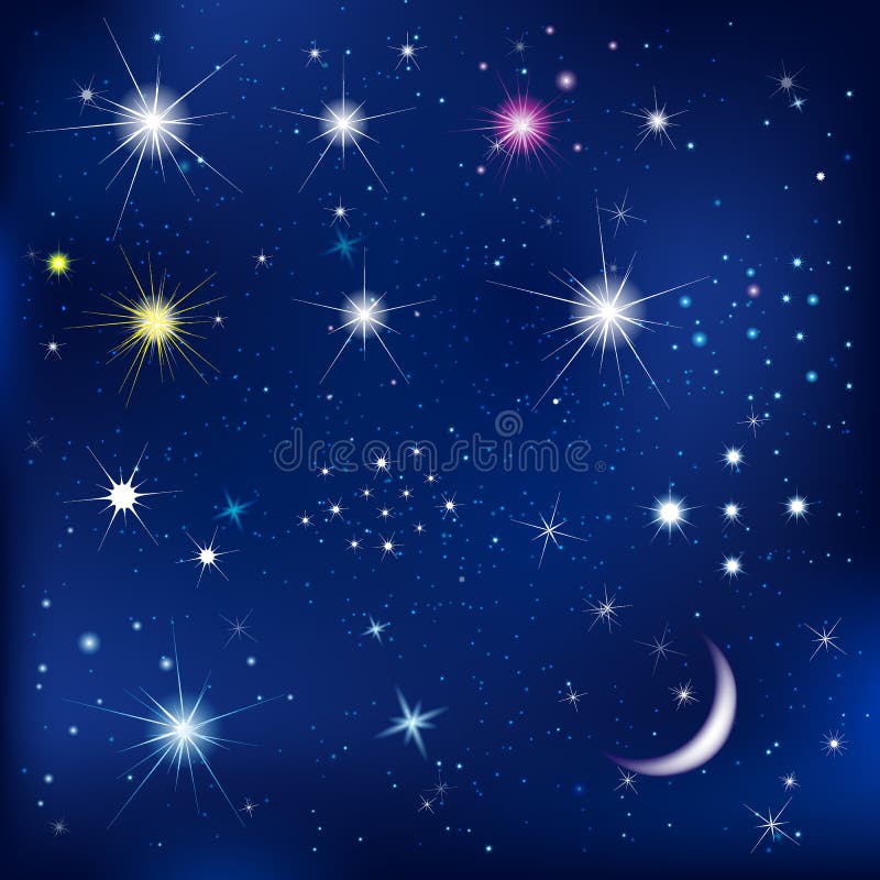 Conjunto de estrelas e lua ilustração stock