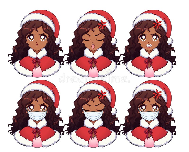 Conjunto De Expresiones De Anime. Caricatura De Una Niña Africana Con Disfraz De Navidad Y Máscara Médica Ilustración del Vector - Ilustración de emoticono, invierno: 200955636 Conjunto De Expresiones De Anime. Caricatura De Una Niña Africana Con Disfraz De Navidad Y Máscara Médica Ilustración del Vector - Ilustración de emoticono, invierno: 200955636