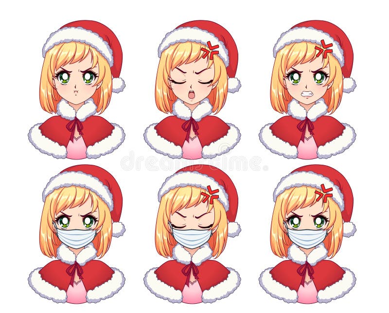 Conjunto De Expresiones De Anime. Chica Rubia Kawaii Con Disfraz De Navidad Y Máscara Médica Ilustración del Vector - Ilustración de emoticono, aislado: 200955586 Conjunto De Expresiones De Anime. Chica Rubia Kawaii Con Disfraz De Navidad Y Máscara Médica Ilustración del Vector - Ilustración de emoticono, aislado: 200955586
