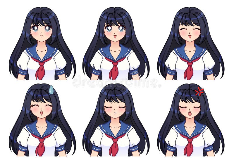 Olhos, sobrancelhas e expressões da boca dos personagens de anime dos  desenhos animados. personagens femininas de mangá enfrenta conjunto de  ilustração vetorial. personagens de expressões de anime manga girl, emoção  rosto de