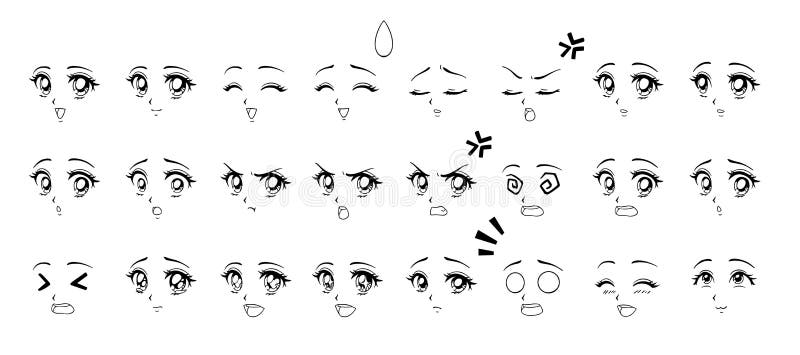 Expressão de mangá. expressões faciais de garota anime. olhos