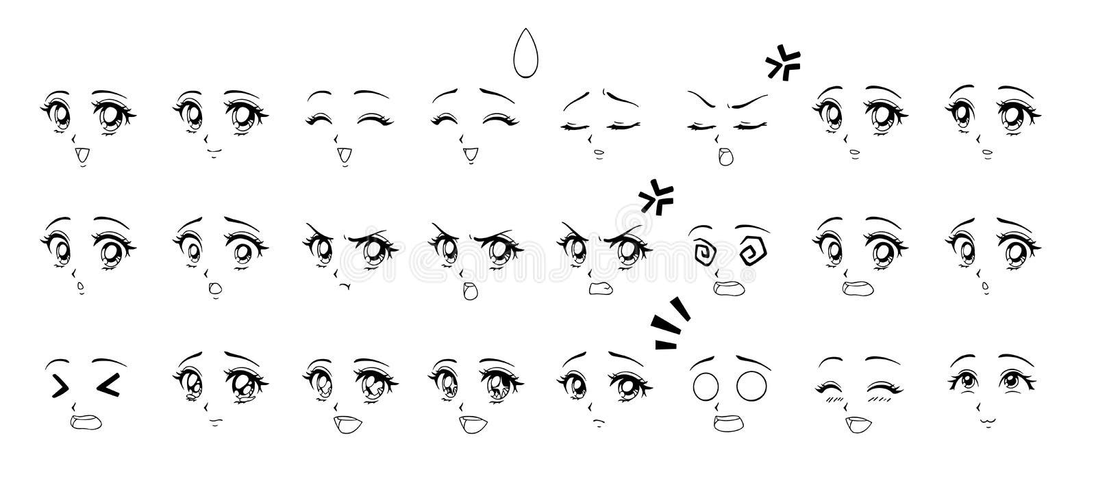 Conjunto De Expressões De Estilo De Anime De Desenho Animado Olhos  Diferentes, Boca, Sobrancelhas Ilustração do Vetor - Ilustração de  irritado, isolado: 158745181