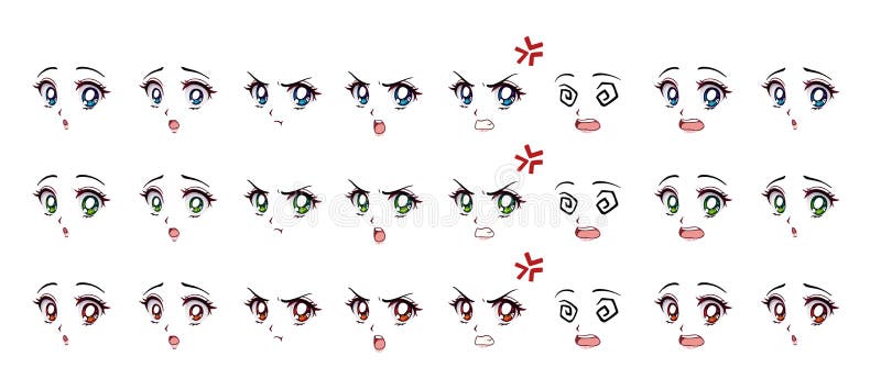 Conjunto De Expressões De Estilo De Anime De Desenho Animado Olhos  Diferentes, Boca, Sobrancelhas Ilustração do Vetor - Ilustração de rabisco,  avatar: 158745424