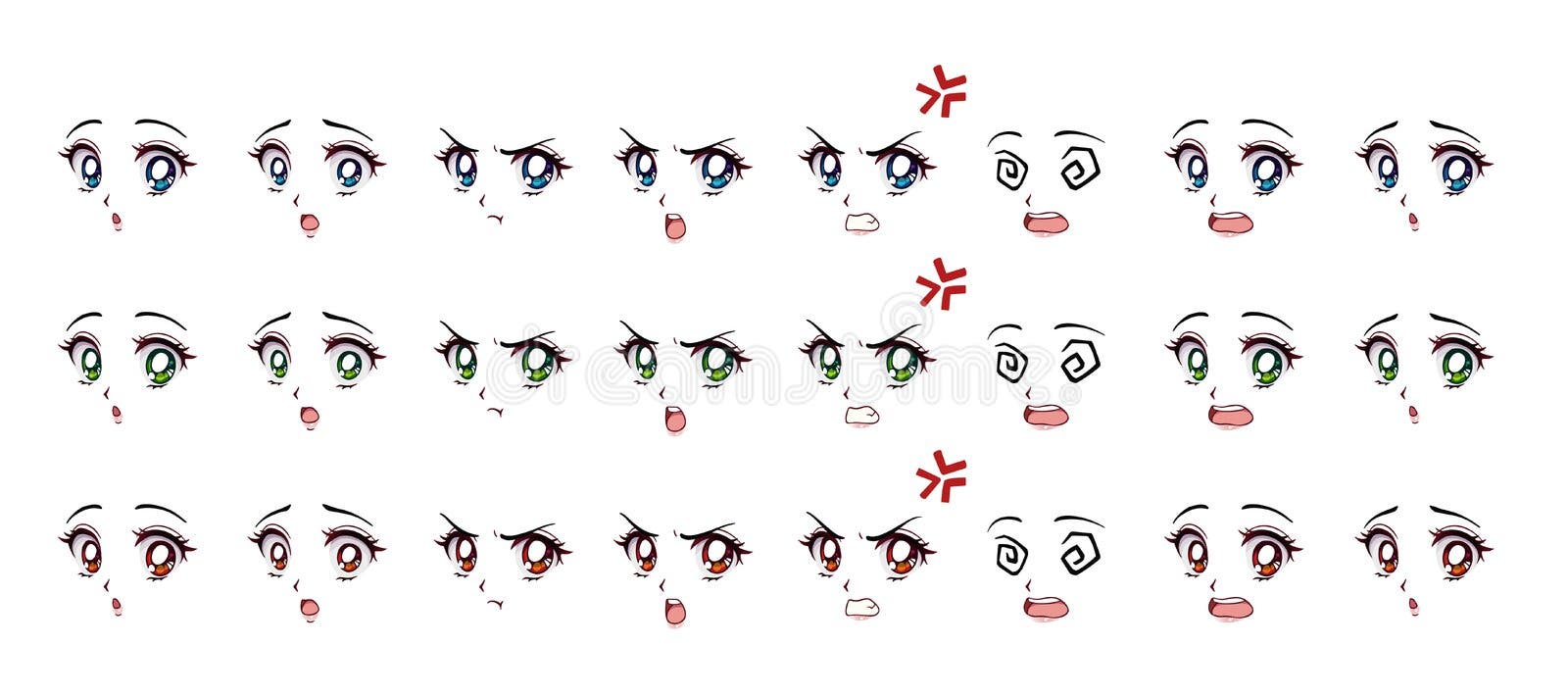Olhos Azuis Das Emo??es De Meninas Do Manga Do Anime Ilustração do Vetor -  Ilustração de emoticon, feliz: 148813357