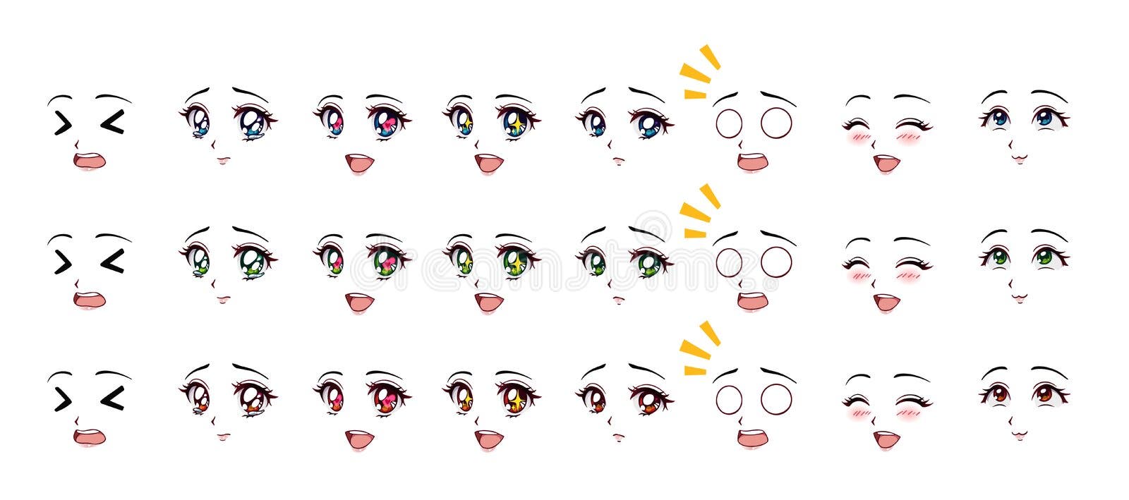 Olhos Preto E Branco Das Emoções De Meninas Do Manga Do Anime Ilustração do  Vetor - Ilustração de elemento, cartoon: 136702201