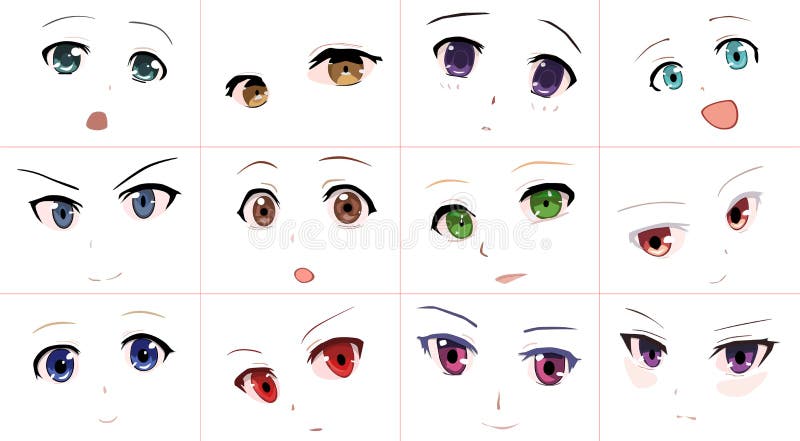 Conjunto de olhos de anime estilo mangá japonês ilustração