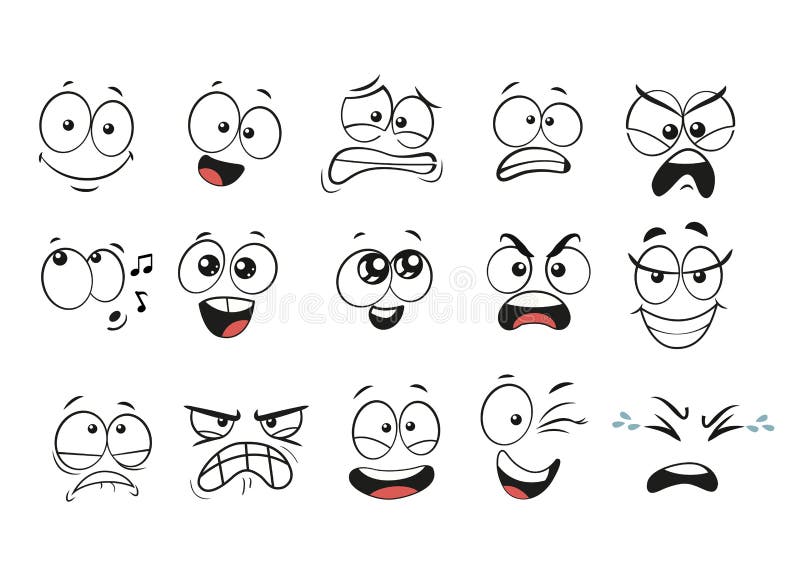 Olhos expressivos e boca sorrindo chorando e expressão facial surpresa do  personagem estilo de desenho animado