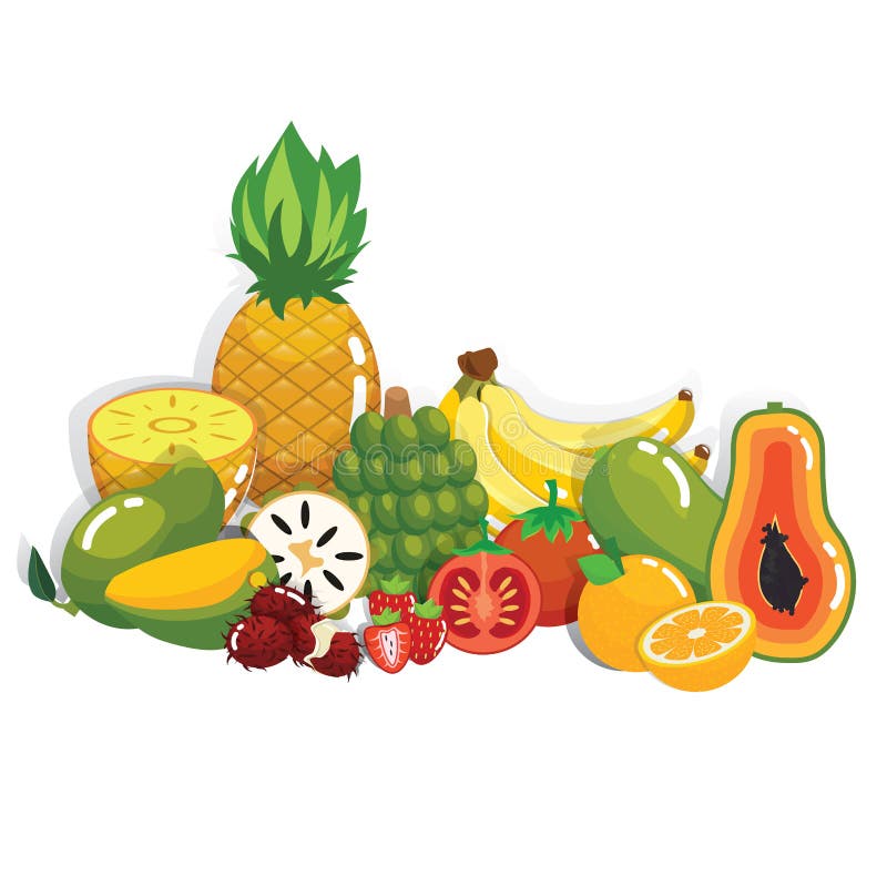 Conjunto De Frutas Tropicales De Alta Vitamina C Al Estilo De Los Dibujos Animados Ilustracion Del Vector Ilustracion De Frutas Mango 167117913