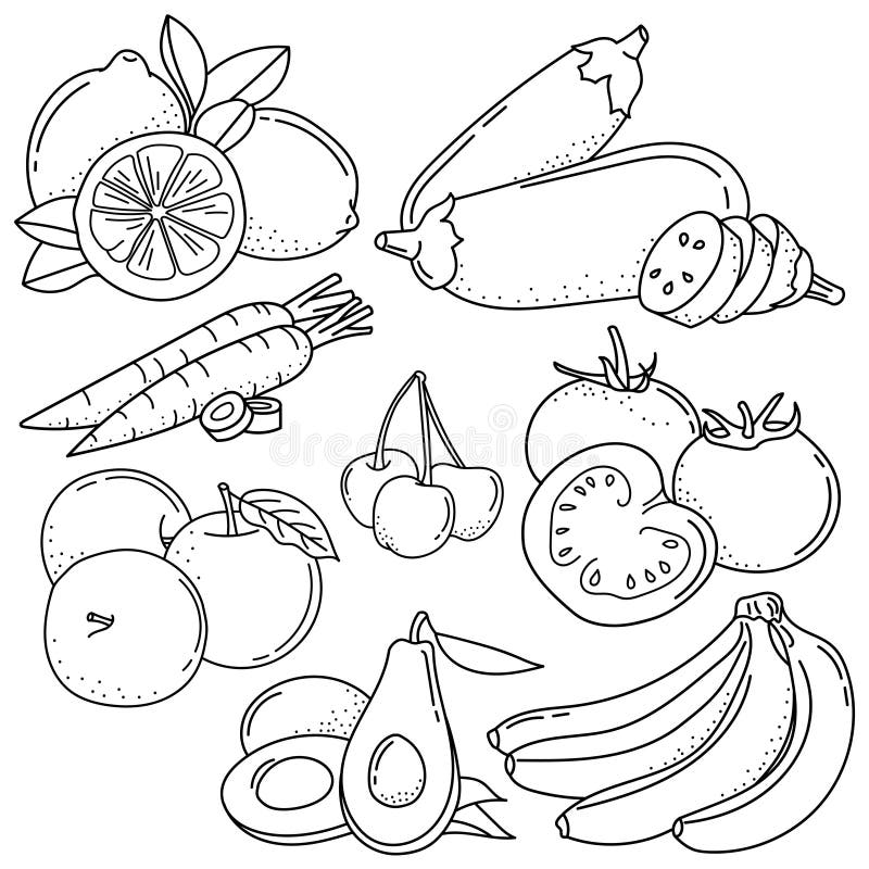 Conjunto De Frutas Y Hortalizas Para Dibujar a Mano Ilustración del Vector  - Ilustración de cereza, fruta: 170165466