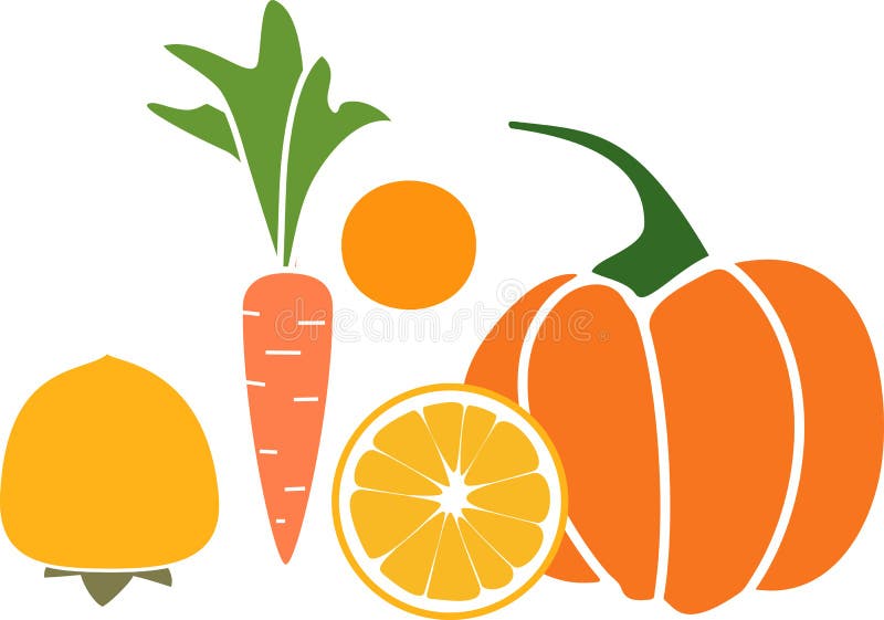 Defectuoso Preferencia Significado Conjunto De Frutas Y Verduras De Color Naranja En Un Estilo Plano  Ilustración del Vector - Ilustración de zanahoria, silueta: 168236800