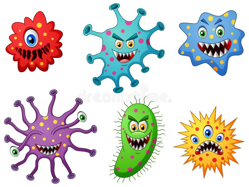 Conjunto De GÃ©rmenes Y Virus De Dibujos Animados Stock de ilustración -  Ilustración de bacterias, gripe: 158037507