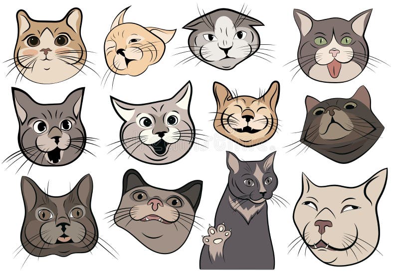 Conjunto de gatos uma coleção de gatinhos dos desenhos animados de cores  diferentes. animais brincalhões.