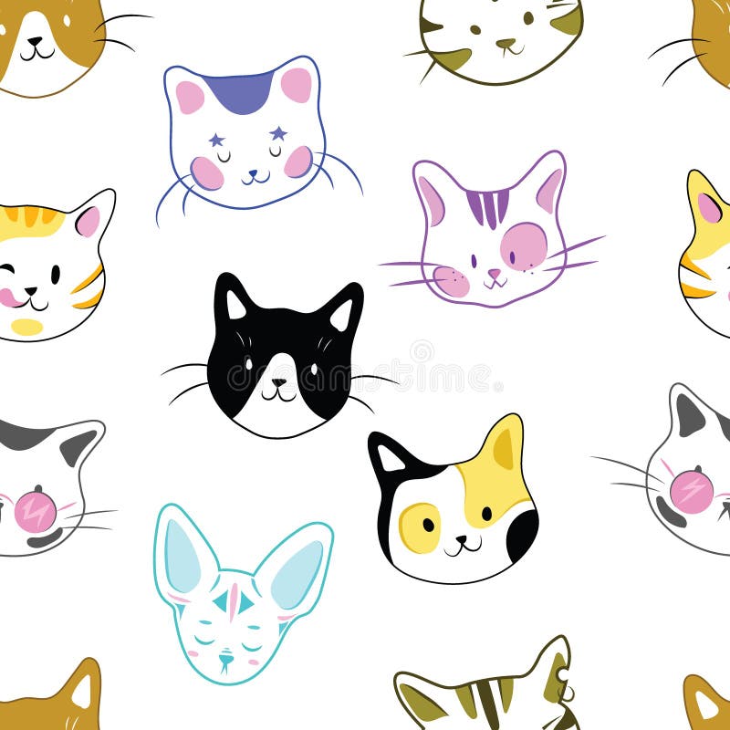 Fundo completo com bonito desenhos animados gatos de cor diferente imagem  vetorial de frenta© 331689636