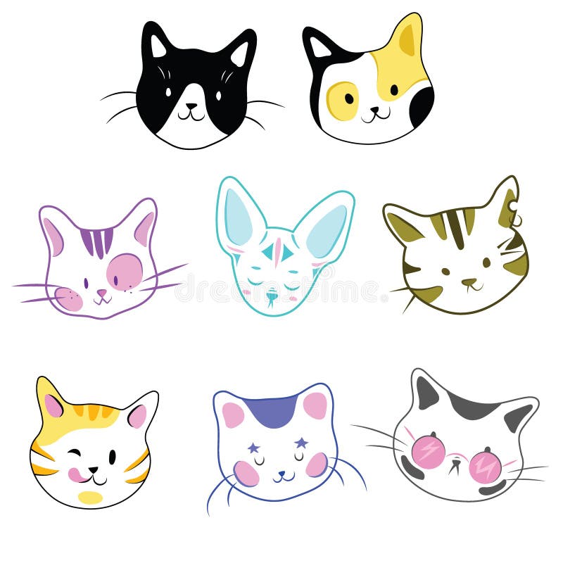 Face De Um Conjunto De Gatos Coleção De Gatinhos De Desenho Animado De  Diferentes Cores Animais De Estimação Gatos Lindos Vetor Ilustração do  Vetor - Ilustração de diferente, fofofo: 157743737