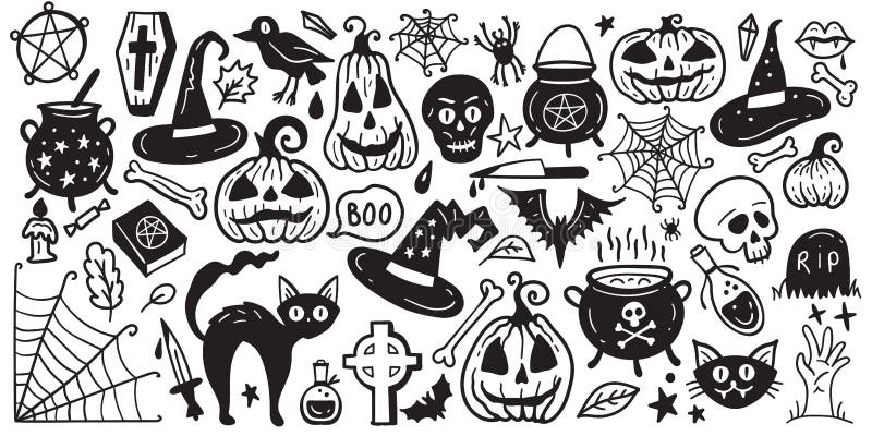 Halloween, o dia mais assustador do ano, desenhado à mão, adesivo