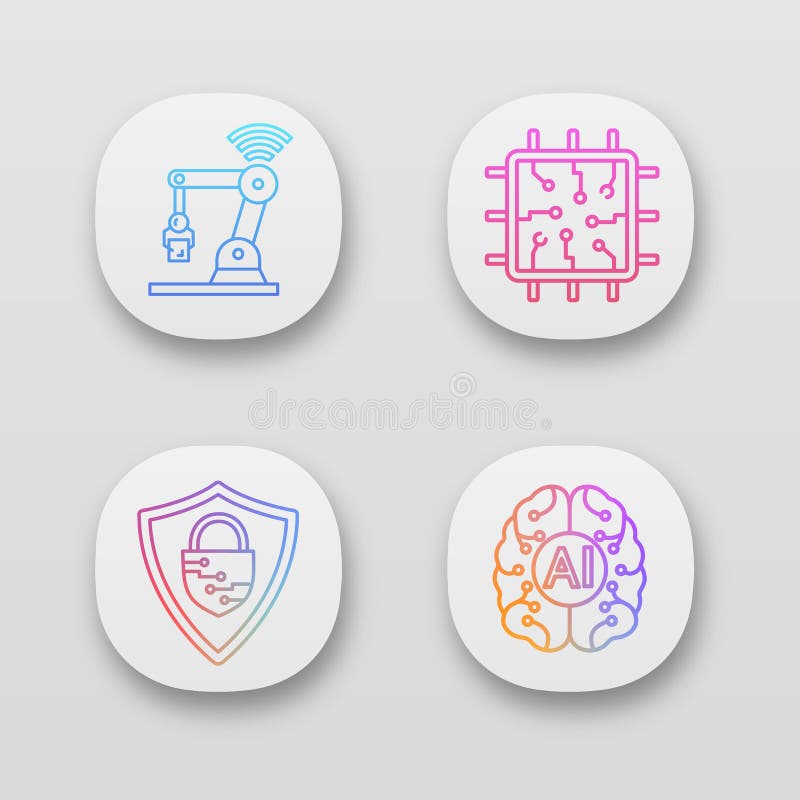 Conjunto de iconos de aplicaciones de inteligencia artificial stock de ilustración