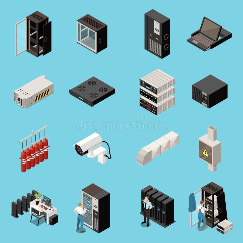 Conjunto de iconos isométricos del centro de datos stock de ilustración