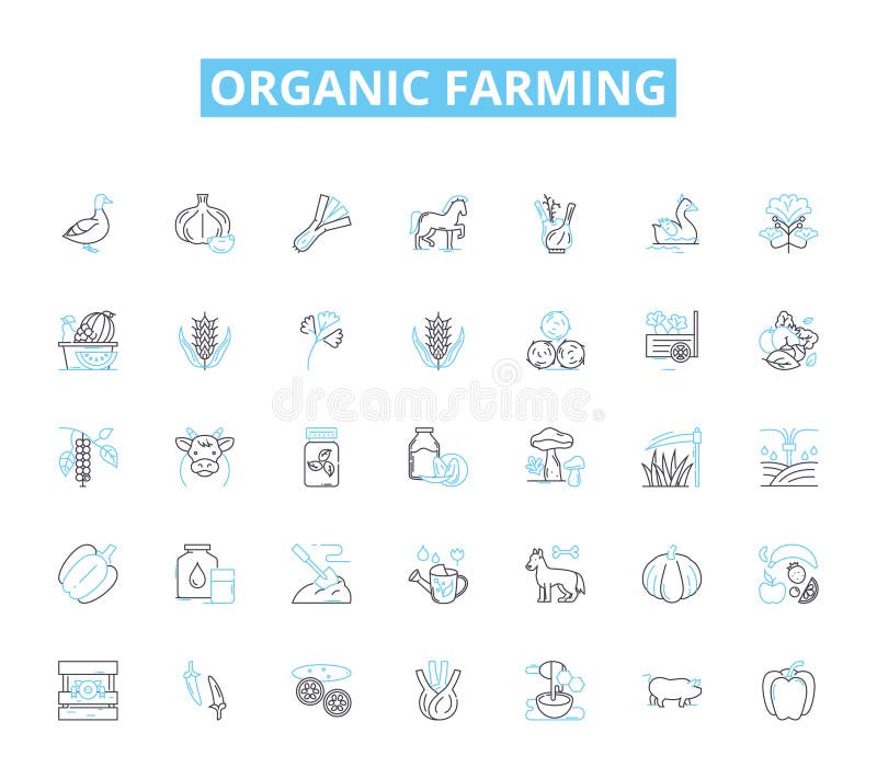 Organic farming linear icons set. Sustainability, Soil, Pesticides, Crops, Fertilizer, Compost, Biodiversity vector symbols and line concept signs. Agriculture,Health,Natural illustration. Organic farming linear icons set. Sustainability, Soil, Pesticides, Crops, Fertilizer, Compost, Biodiversity vector symbols and line concept signs. Agriculture,Health,Natural illustration