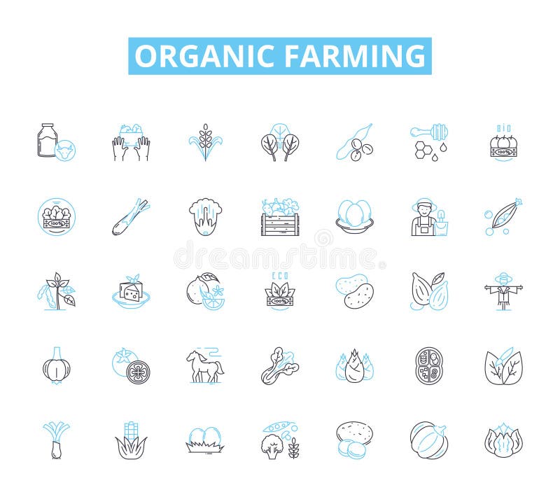 Organic farming linear icons set. Sustainability, Soil, Pesticides, Crops, Fertilizer, Compost, Biodiversity vector symbols and line concept signs. Agriculture,Health,Natural illustration. Organic farming linear icons set. Sustainability, Soil, Pesticides, Crops, Fertilizer, Compost, Biodiversity vector symbols and line concept signs. Agriculture,Health,Natural illustration