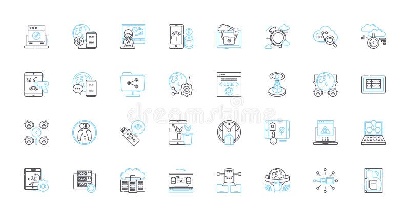 Conjunto de iconos lineales de computación artificial. robótica de automatización mecanizado algoritmos de computación en nube de. automatización robótica maquinado algoritmos de computación en nube de grandes datos inteligencia símbolos vectores y señales de concepto de línea. neural nerks ciberseguridad chatbots ilustración.