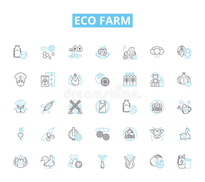 Eco farm linear icons set. Sustainability, Organic, Green, Permaculture, Biodiversity, Conservation, Regenerative vector symbols and line concept signs. Composting,Renewable,Ethical illustration. Eco farm linear icons set. Sustainability, Organic, Green, Permaculture, Biodiversity, Conservation, Regenerative vector symbols and line concept signs. Composting,Renewable,Ethical illustration