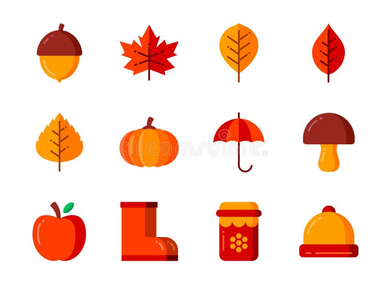 Conjunto de iconos de otoño con un estilo de color plano. símbolos para la aplicación y el diseño de la revista web ilustración del vector
