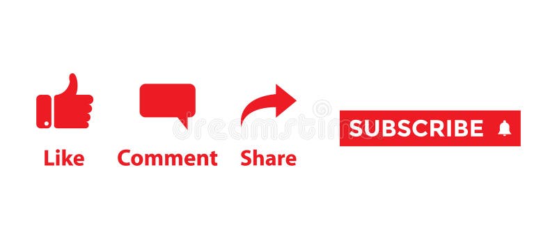 Conjunto de iconos para canales y medios sociales. vector de botón de comentario compartido y de suscripción ilustración del vector