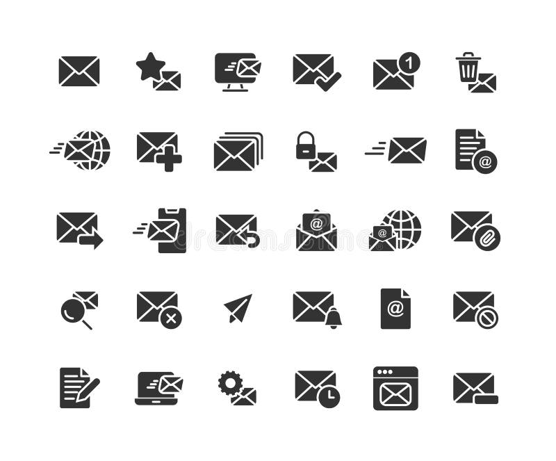 Conjunto de iconos sólidos de correo electrónico y correo electrónico