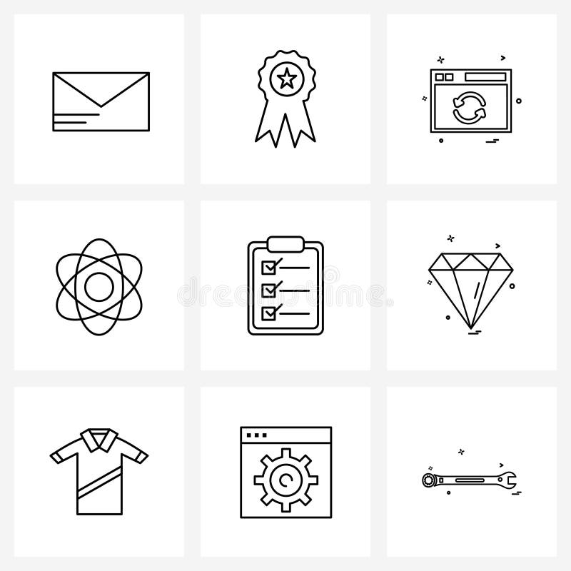 Conjunto de 9 iconos y símbolos ui para la escuela de comprobación de la lista de sitios web de texto de joyas stock de ilustración