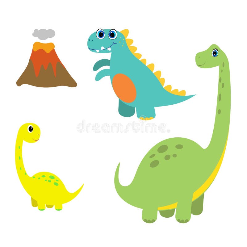 conjunto com dinossauros e plantas infantis dos desenhos animados 6681574  Vetor no Vecteezy