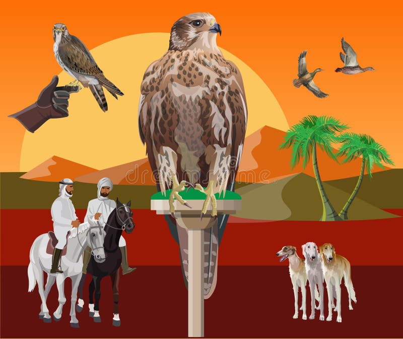 Falcoaria Dos Xeiques árabes No Deserto Ilustração do Vetor