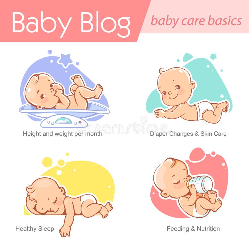 Conjunto de ilustraciones de bebé. Crecimiento y actividad del primer año stock de ilustración Conjunto de ilustraciones de bebé. Crecimiento y actividad del primer año stock de ilustración