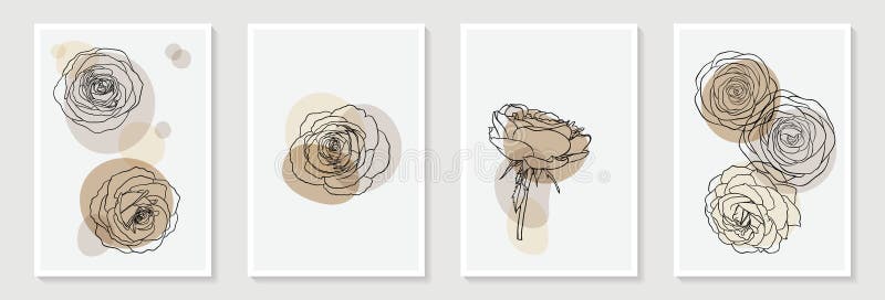 Conjunto de ilustraciones creativas minimalistas de dibujo a mano con contorno floral bieja pastel forma sencilla para la decoraci