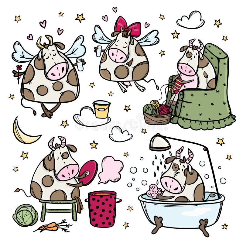 Conjunto De Ilustraciones Vectoriales De Dibujos Animados De Vacas Divertidas Ilustración del Vector - Ilustración de toro, puntas: 203468131 Conjunto De Ilustraciones Vectoriales De Dibujos Animados De Vacas Divertidas Ilustración del Vector - Ilustración de toro, puntas: 203468131