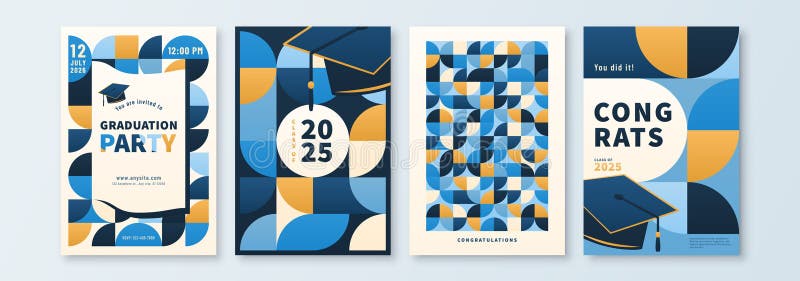 Conjunto de ilustraciones vectoriales graduadas. Enhorabuena a los graduados de 2025. Grado de invitación para graduados de la fie stock de ilustración