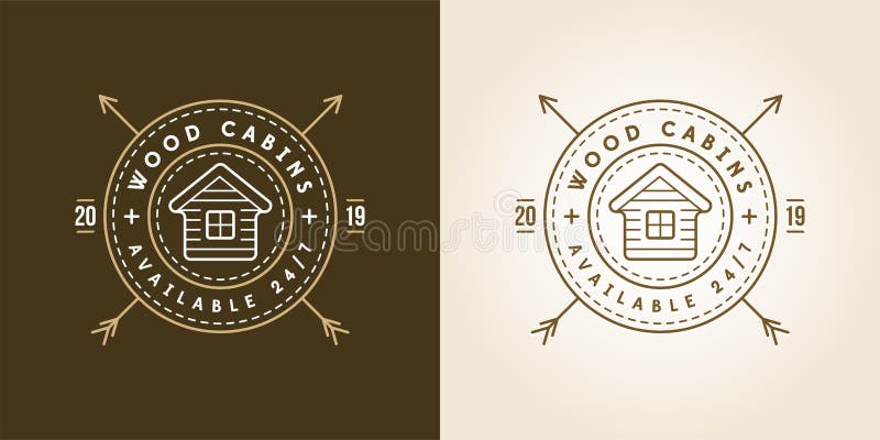 Conjunto de ilustraciones vectoriales Logo de época con cabina de madera