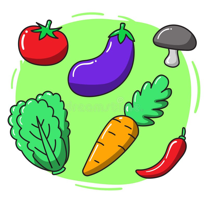 Conjunto De Ilustraciones Vectoriales Vegetales En Estilo De Dibujo Lindo  Ilustración del Vector - Ilustración de alimento, colorido: 233911875