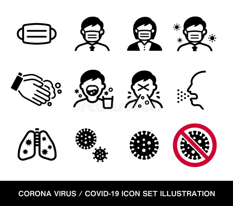 Conjunto de ilustrações do ícone do vetor relacionado ao corona virus covid19