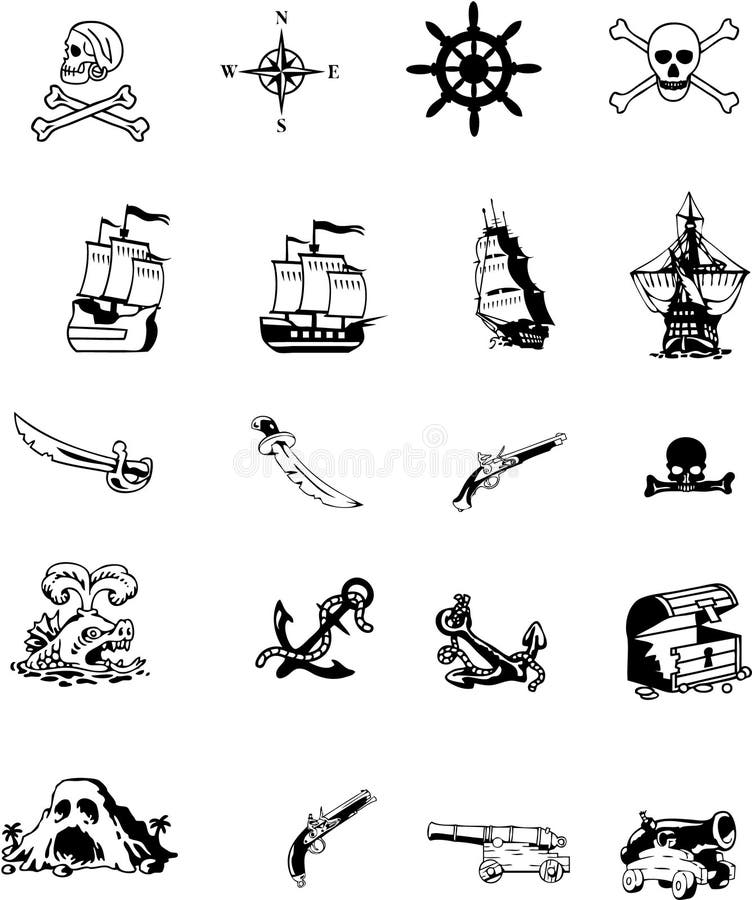 Conjunto de items del pirata stock de ilustración Conjunto de items del pirata stock de ilustración