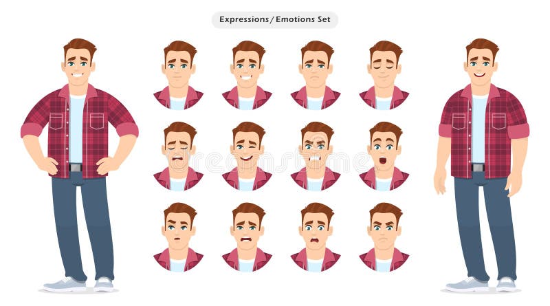 Conjunto De Jóvenes Con Diferentes Expresiones Faciales Persona Emocional  De Moda Que Expresa Varias Emociones Emojis Ilustración del Vector -  Ilustración de calma, divertido: 173634509