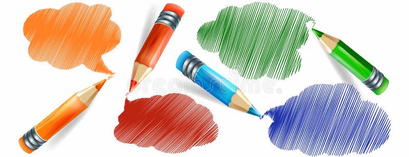  Conjunto De Lápices De Colores Realistas Y Dibujo a Mano Ilustración del Vector