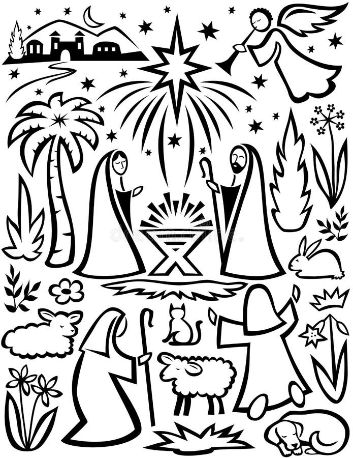 Conjunto de la natividad de la Navidad stock de ilustración Conjunto de la natividad de la Navidad stock de ilustración