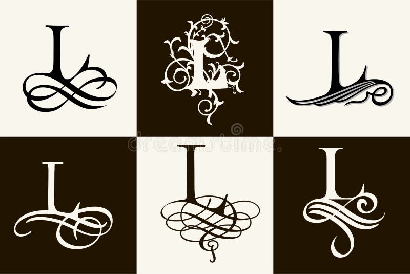 conjunto de la vendimia Mayúscula L para los monogramas y los logotipos Fuente afiligranada hermosa Estilo victoriano