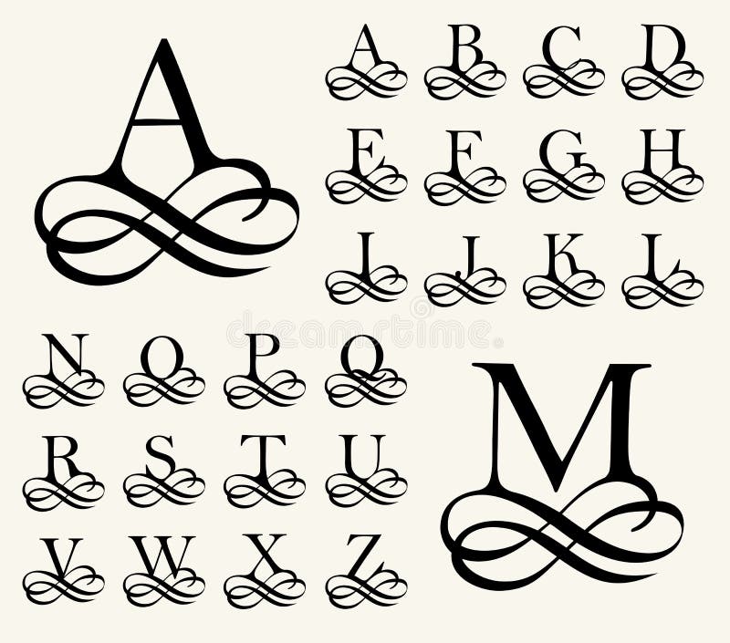 conjunto de la vendimia Mayúscula para los monogramas y los logotipos Fuente afiligranada hermosa Estilo victoriano