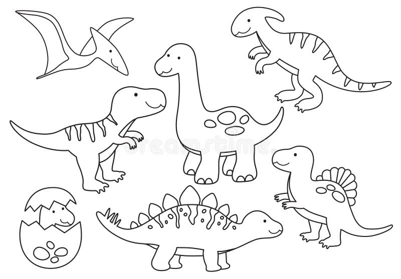 Desenho de Dinossauro Fofo para Colorir Royalty Free Stock SVG