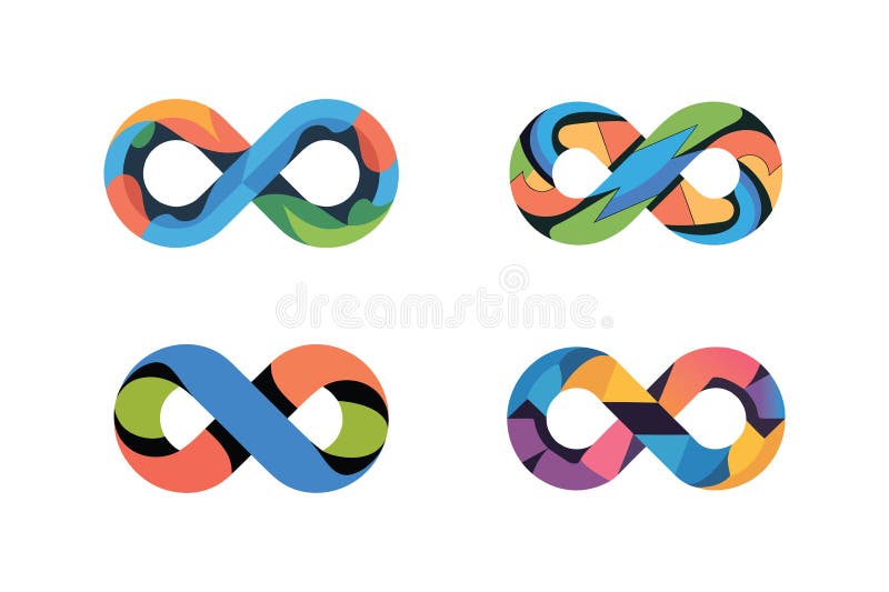 Conjunto de Logótipos com Símbolos do Infinito Coloridos ilustração royalty free